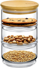 Wilmax 3-stufiges Vorratsglas, 12 x 20 cm, Thermo-Glas & Bambusdeckel, WL-888522/A